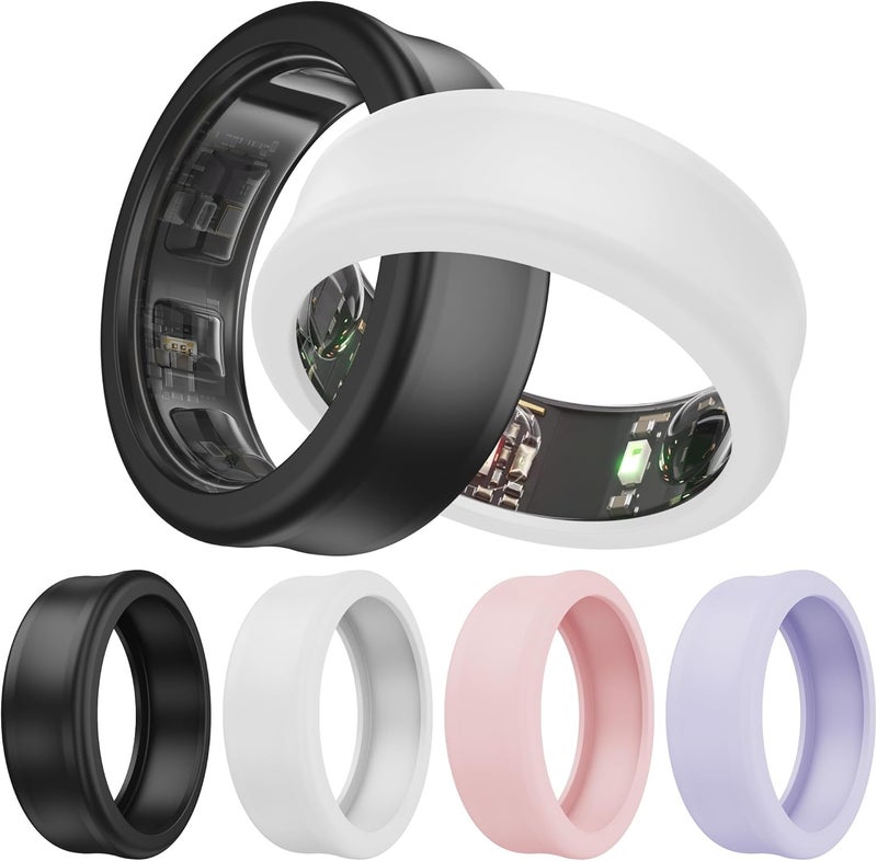 Dr.DJ [4 Pack Ultra -Thin Silicone Cover for Oura Ring Gen 4/4 Ceramic, Oura Ring Gen 3, Protector for Samsung Galaxy Ring/RingConn/for UltraHuman Ring AIR Sizing Kit, S (White/Black/Blue/Transparent) - Image 1